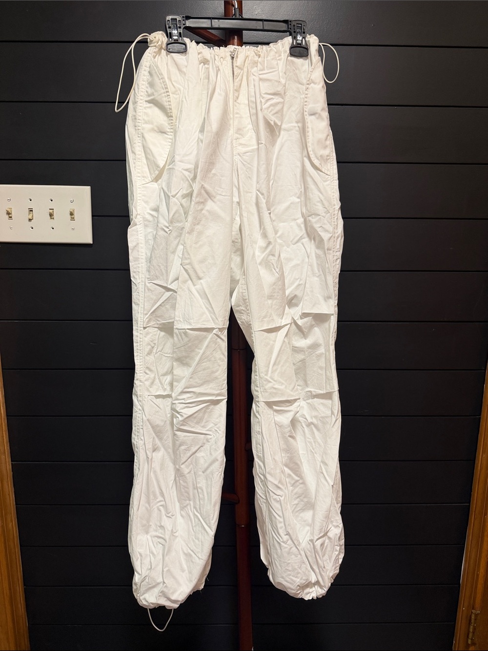 White Cargo Pants with Drawstring Elastic Waist